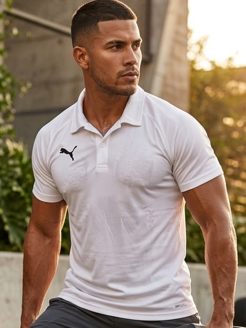 White Polo Shirt with Black Logo